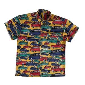 Vintage STATION WAGON All Over Print Button Up Short Sleeve Shirt Mens Size LG